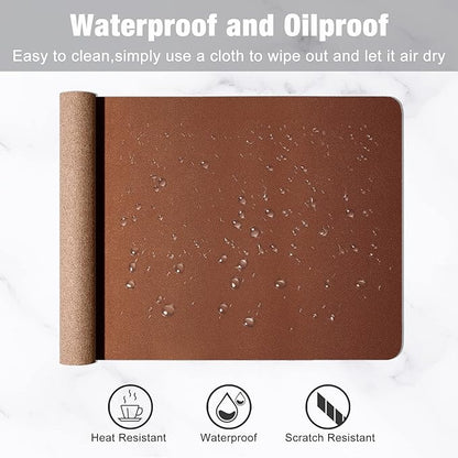 Hsurbtra Desk Pad, 23.6" x 13.8" PU Leather Desk Mat, M Extended Mouse Pad, Waterproof Desktop Blotter Protector, Non-Slip Ultra Thin Small Laptop Keyboard Writing Mat for Office Home, Brown