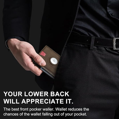 furid Air Tag Wallet Men Slim: Minimalist 2 ID Window RFID Leather Wallets with Airtag Holder - Gifts for Husband Father at Birthday Anniversary