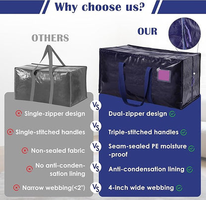 6 Pack Moving Bags Heavy Duty 210GSM with Full-Open Side Zipper, 93L 65lbs Waterproof Foldable Storage Totes for College Dorm Move-In, Moving Boxes Alternative & Home Organization, Blue