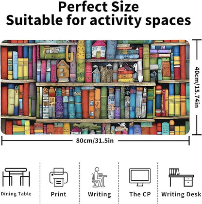 Book Lover's Desk Mat, Large PU Leather Desk Pad with Non-Slip Base, Literary Office Keyboard Mat Ideal Gift for Readers, Gaming & Home Work （31.5 * 15.75in）