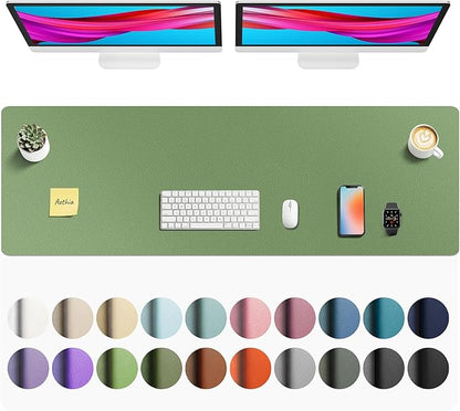 Aothia Faux Leather Desk Mat - Non-Slip PU Leather Desk Blotter, Waterproof Writing Surface, Large Desk Pad for Office & Home (Olive Green, 55" x 17")