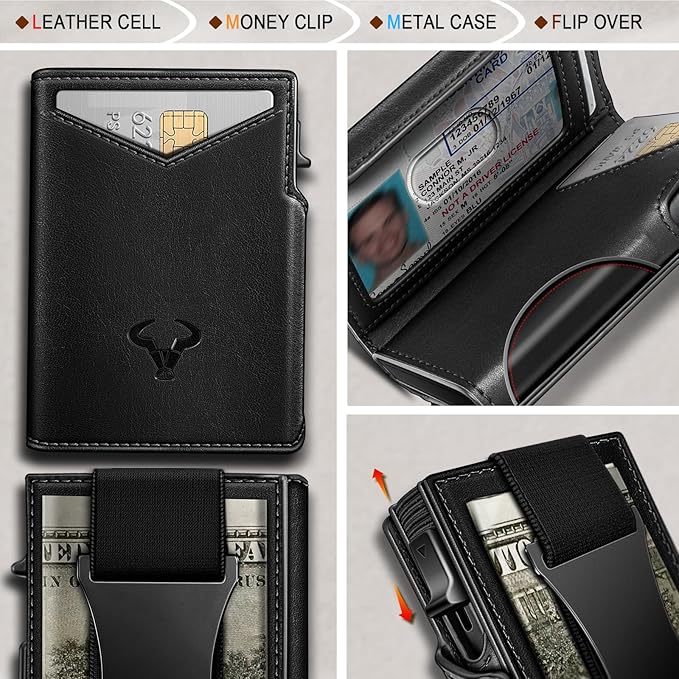 BULLIANT Men Wallet Gift Boxed,Slim Front Pocket Wallet Money Clip Card Holder 3.8"x2.7",Pop-up Access