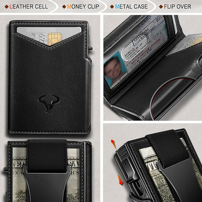 BULLIANT Men Wallet Gift Boxed,Slim Front Pocket Wallet Money Clip Card Holder 3.8"x2.7",Pop-up Access