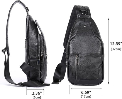 LUKZIJAES Genuine Leather Sling Bag for Men