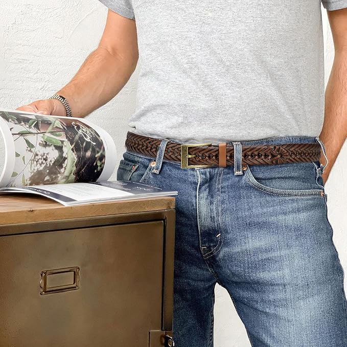 CHAOREN Leather Braided Belts for Men - 1 1/8" Mens Casual Woven Leather Belt for Dress Pant