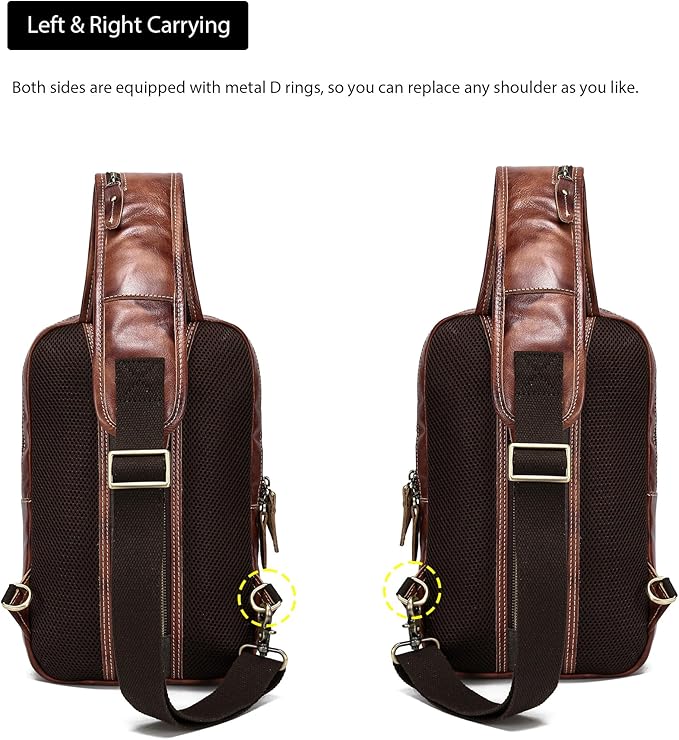 LANNSYNE Vintage Full Grain Leather Sling Bag Crossbody Chest Daypack | Vintage, Full Grain, Leather, Chest