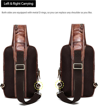 LANNSYNE Vintage Full Grain Leather Sling Bag Crossbody Chest Daypack | Vintage, Full Grain, Leather, Chest