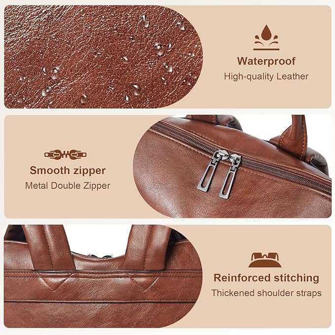 Shrrie Laptop Backpack for Women 15.6 inch,Travel Leather Backpack Purse Nurse Teacher Carry on Backpack Computer Bag,Professional Water-Resistant College Business Work Casual Daypack,Chocolate Brown
