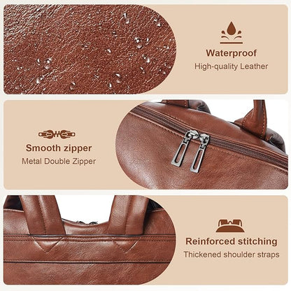 Shrrie Laptop Backpack for Women 15.6 inch,Travel Leather Backpack Purse Nurse Teacher Carry on Backpack Computer Bag,Professional Water-Resistant College Business Work Casual Daypack,Chocolate Brown