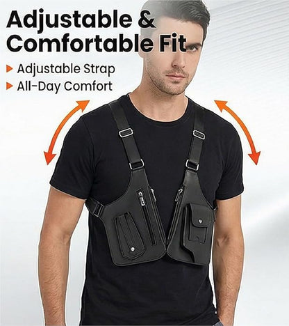 Double Shoulder Armpit Bag for Men Premium Vegan Leather Anti-Theft Underarm Bag, Adjustable Bag with Multiple Pockets Pouch