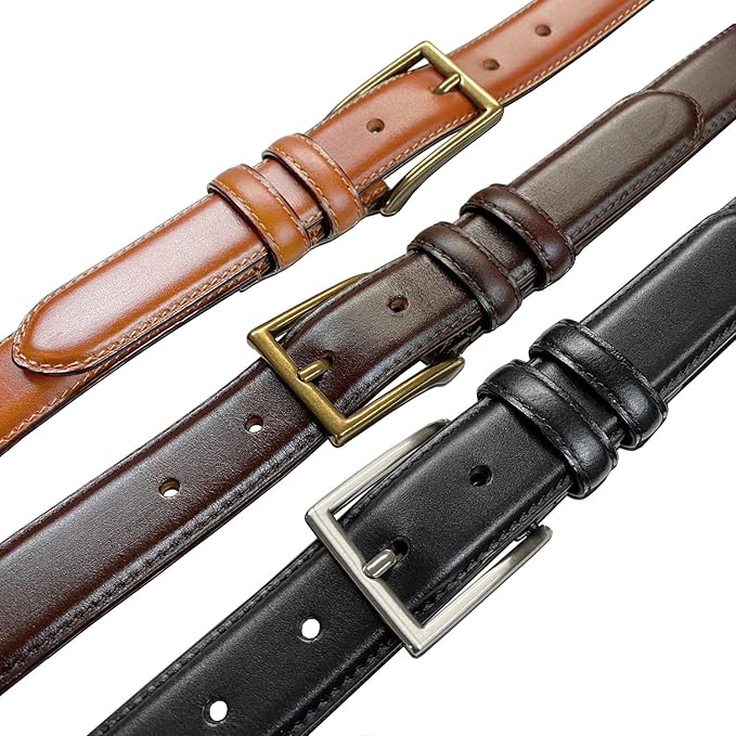 Men's Oil-Tanned Genuine Leather Dress Classic Belt 1-1/8"(30mm) or 1-3/8"(35mm) Wide One Piece Dress Belt