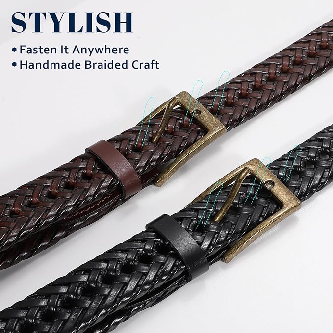 BELTROAD Braided Leather Belt for Men Casual Jeans Golf, Men's Leather Woven Alloy Buckle Hand Braided Belts Gift for Men