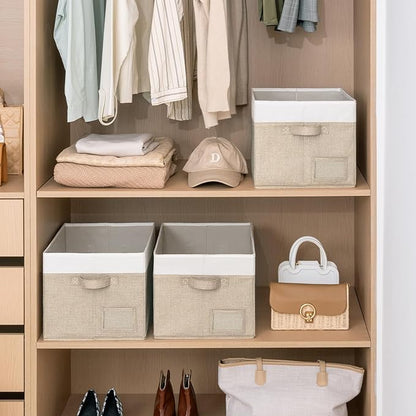 GRANNY SAYS Closet Storage Baskets for Shelves, Large Fabric Storage Bins, Collapsible Clothing Storage and Organization, Decorative Storage Bins, Khaki&Ivory, Large, 3-Pack