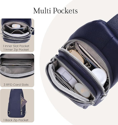 befen Genuine Leather Small Sling Bag for Women Anti-Theft Crossbody Chest Bags Fanny Packs for Travel with RFID Card Slots