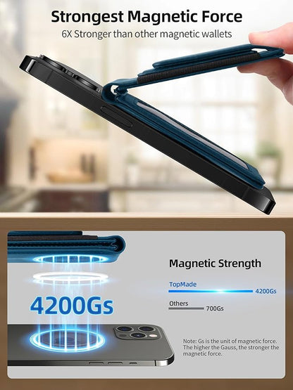 TopMade for MagSafe Wallet with Money Clip, Works with Apple Find My, Magnetic Wallet for iPhone 17/16/15/14/13/12 Series, for iPhone Wallet Stand with Finder Tracker, Dark Blue