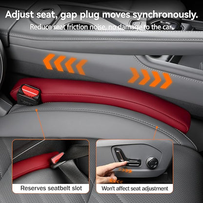 Car Seat Gap Filler - 2 Pack Premium Leather Console Blockers for Cars, Trucks & SUVs - Adjustable 1.4-2.4 Inch Width - Prevents Items Falling Between Seats (Wine)