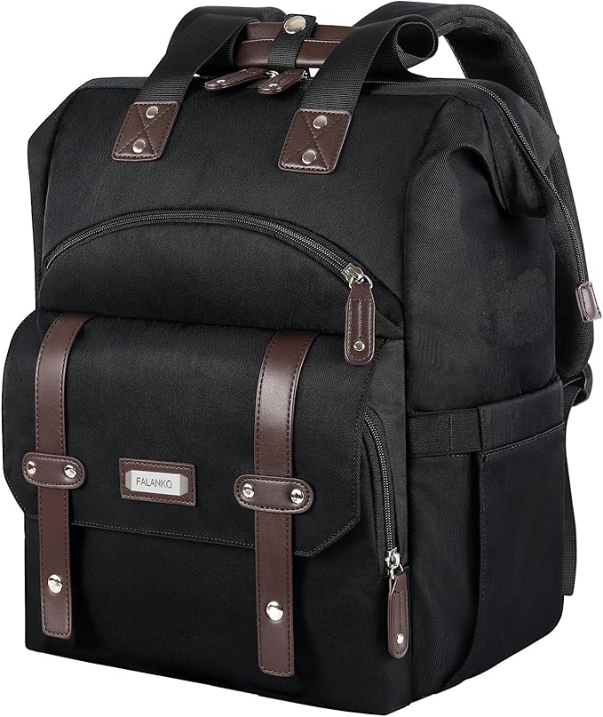FALANKO Laptop Backpack For Women, Work Doctor Teacher Nurse Wide Open College 15.6 Inch Laptops Backpack Purse with RFID, Travel Water Resistant RFID Computer Bag for Men Women Black
