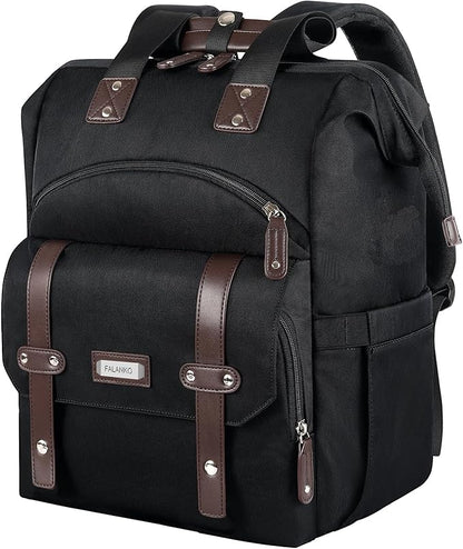 FALANKO Laptop Backpack For Women, Work Doctor Teacher Nurse Wide Open College 15.6 Inch Laptops Backpack Purse with RFID, Travel Water Resistant RFID Computer Bag for Men Women Black