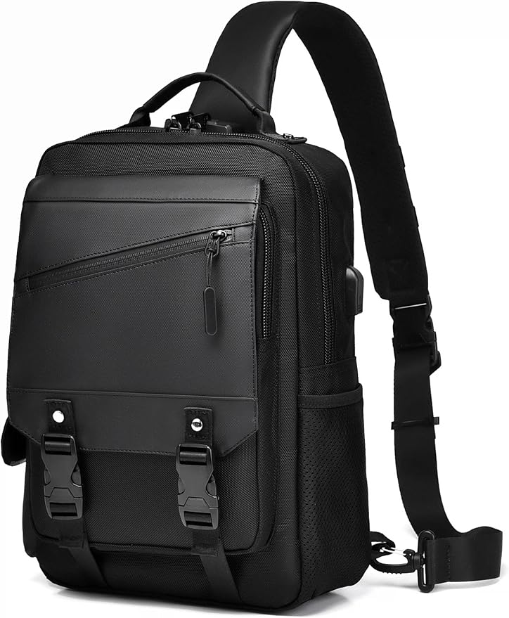 BASICPOWER Laptop Sling Bag for Men Women, Sling Backpack Crossbody Bag Fits 14 inch Computer with USB Port Anti-theft