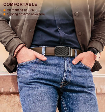 KEMISANT Belt Men, Sliding Ratchet Belt Genuine Leather For Gift Mens Dress Pants Oxfords,Size Adjustable