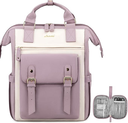 LOVEVOOK Laptop Backpack for Women, Teacher Nurse Bag Work Travel Computer Backpacks Purse,Water Resistant Daypack,Purple Beige 15.6in