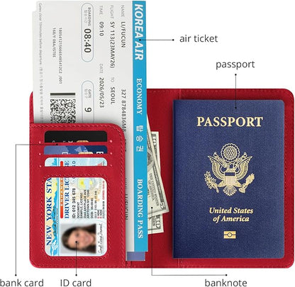 Passport Holder for Travel Essentials,RFID Blocking Passport Cover Wallet Card Case for Women and Men (Red)