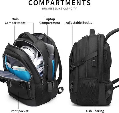 DUSLANG Anti-Theft Laptop Backpack, Black, 15.6-14-13 Inch Laptop Sleeve, USB Charging Port