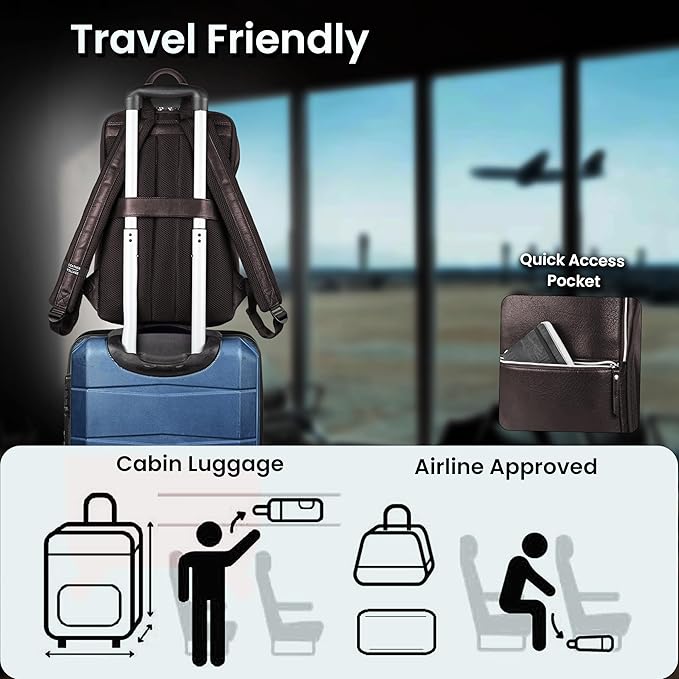 LEATHER VILLAGE Leather Laptop Backpack for Men | Chocolate Brown | Slim Professional Business Bag Fits 15.6”-Laptop | Water-Repellent Work & Travel Daypack with Trolley Strap