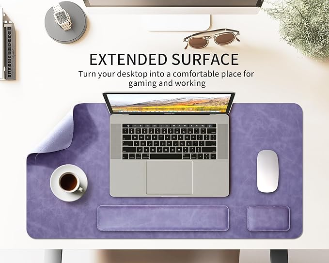 RENMTURE Large Mouse Pad and Keyboard Wrist Rest, Desk Pad for Keyboard and Mouse, Large Gaming Mouse Pad with Wrist Support, Desk Mat for Work and Gaming (Purple)