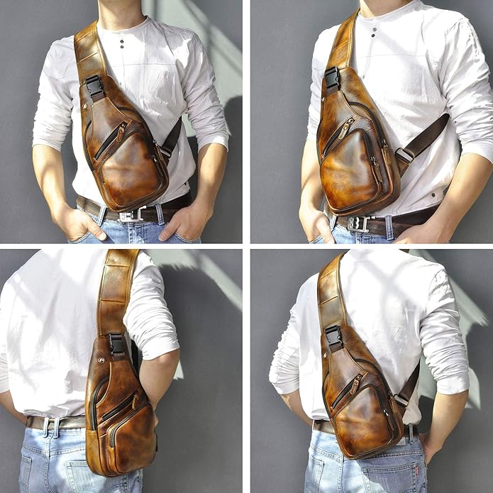 Le'aokuu Men Fashion Casual Tea Designer Travel Hiking Crossbody Chest Sling Bag Rig One Shoulder Strap Bag Men Leather 8015 | Fashion, Casual, Tea, Designer, Travel, Hiking