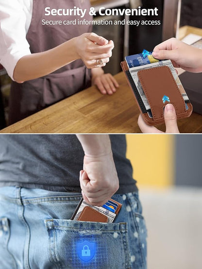 TopMade for MagSafe Wallet Stand with Money Clip, Works with Apple Find My, Magnetic Wallet for iPhone 17/16/15/14/13/12 Series, for iPhone Wallet with Finder Tracker, Brown(Black Elastic Band)