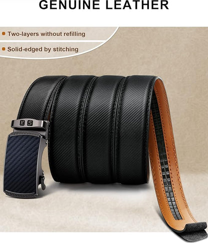 KEMISANT Belt Men, Sliding Ratchet Belt Genuine Leather For Gift Mens Dress Pants Oxfords,Size Adjustable