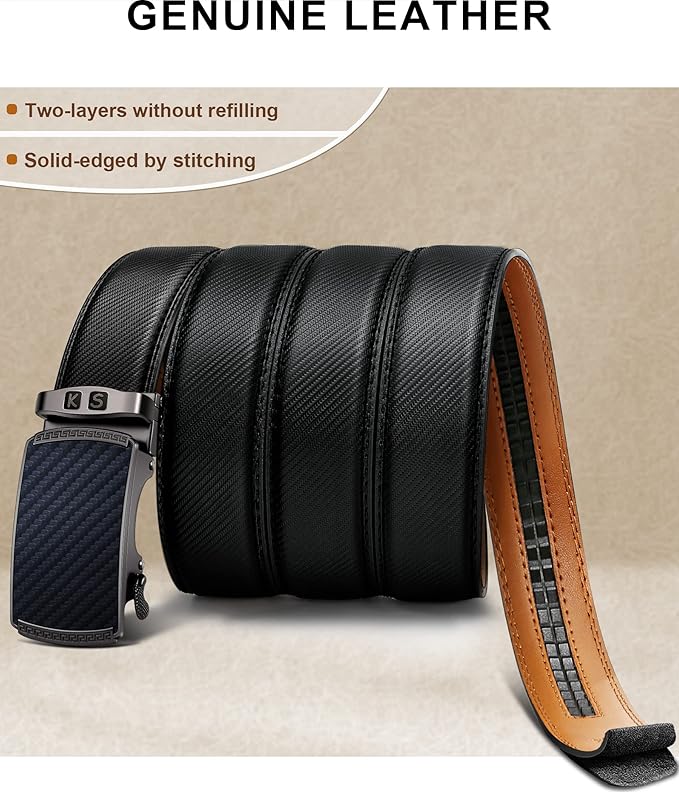 KEMISANT Belt Men, Sliding Ratchet Belt Genuine Leather For Gift Mens Dress Pants Oxfords,Size Adjustable