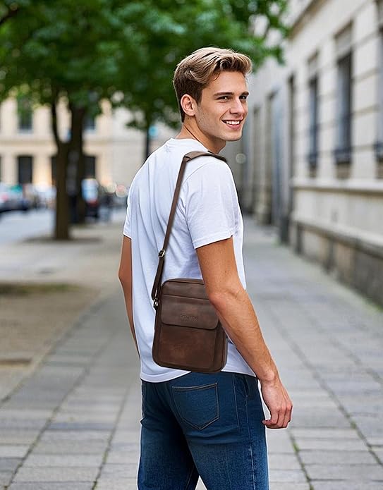 Leathario Crossbody Bag For Men Vegan Leather Shoulder Messenger Purse Sling Satchel Bag For Work Business Travel | Vegan Leather, Purse, For Work, Business, Travel