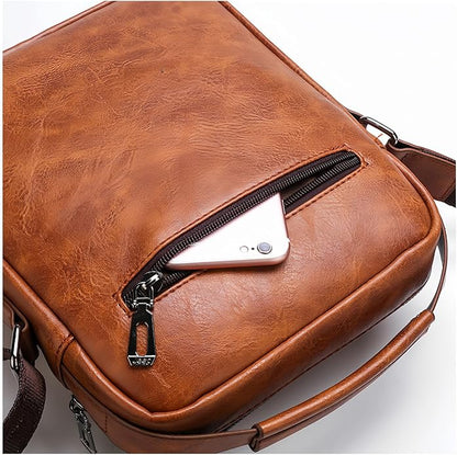 Small Crossbody Bag, Mens Shoulder Bag, Vintage leather Bag Office Business for Men, Handbag Purse Zipper