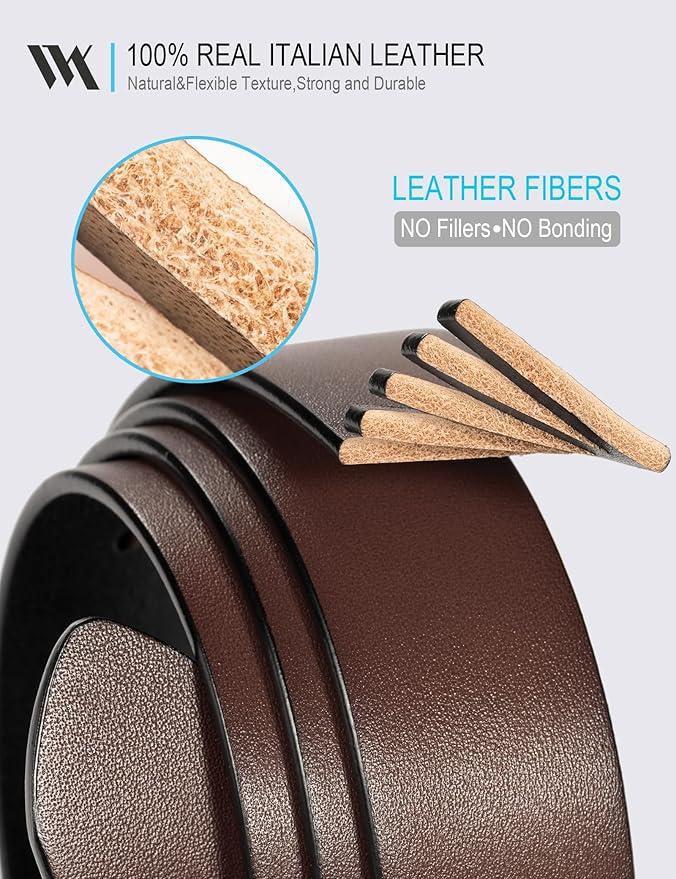 WOLFANT Two-in-One Reversible Leather Belt,100% Italian Full Grain Real Solid Leather Dress Casual Belt