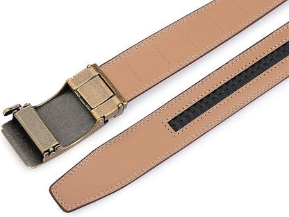 Lingli Men's Belt,Ratchet Dress Belt with Automatic Buckle Brown/Black-Trim to Fit-35mm wide