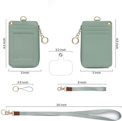 MONDO DESIGNS 2-in-1 ID Badge Holder with Lanyard - Multi-Use Lanyard Keychain Wallet for Women, Small Keychain Wristlet Wallet with Strap & Lanyards for ID Badges, Phone & Card Holder - Sage Green