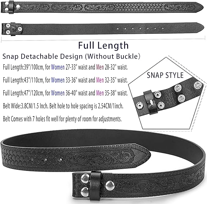 IZUS Vintage Western Belt Strap without Buckle Longhorn-Bull-Embossed Cowboy Belt for Women Men 1-1/2" Wide PU Leather Strap