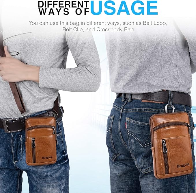 Hengwin Genuine Leather Crossbody Bag for Men/Women, Small Messenger Bag Cell Phone Purse Shoulder Holster Passport Pouch