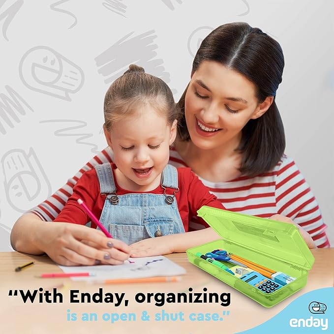 Enday Pencil Box Green, Storage Organizer Utility Box, Multipurpose Long Ruler Length School Office Supplies Plastic Pencil Case for Kids & Adults Available in Red, Pink, Grey, Purple, Blue, 1PK