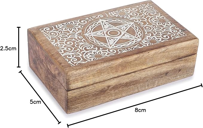 Ajuny Handmade Wooden Decorative Storage Box Star Floral Pattern Multipurpose Keepsake Treasure Chest Box for Memory Cards, Watches, Jewlery and Small Accessories Gift for Men and Women - 8X5 Inch