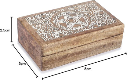 Ajuny Handmade Wooden Decorative Storage Box Star Floral Pattern Multipurpose Keepsake Treasure Chest Box for Memory Cards, Watches, Jewlery and Small Accessories Gift for Men and Women - 8X5 Inch
