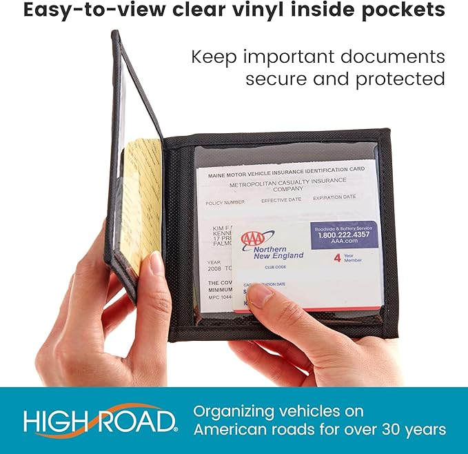 High Road Car Registration and Insurance Card Holder for Sun Visor, Glove Box or Console with 2 Clear Hidden Car Document Pockets and Front Mesh Card Pocket
