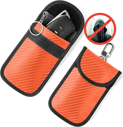 Upgraded Faraday Bag for Key Fob (2 Pack), Premium Faraday Key Fob Protector– Car RFID Signal Blocking, Car Security Protection, Anti-Theft Pouch, Anti-Hacking Case Blocker Orange