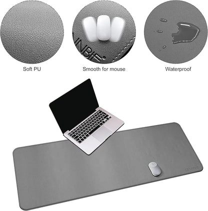 CENNBIE Leather Desk Mat, 55''x19.6'' Extra Large Desk Pad Blotter Protector, Extended Non-Slip Mouse Pad, Waterproof PU Leather Desk Mat on top of desks Large for Office and Home (Grey)