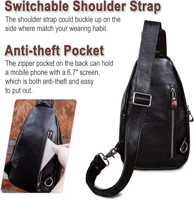 Genuine Leather Sling Bag for Men and Women Crossbody Shoulder Bag Sling Backpack Chest Purse Carry on Casual Daypack | Genuine Leather, Shoulder Bag, Carry on, Casual, Daypack