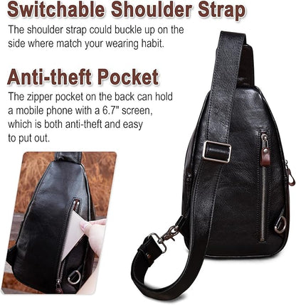 Genuine Leather Sling Bag for Men and Women Crossbody Shoulder Bag Sling Backpack Chest Purse Carry on Casual Daypack | Genuine Leather, Shoulder Bag, Carry on, Casual, Daypack