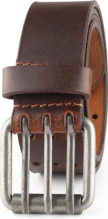 F&L CLASSIC Men's Genuine full grain leather belt heavy duty, work or casual belts for jeans, triple Prong buckle,1.5” wide,