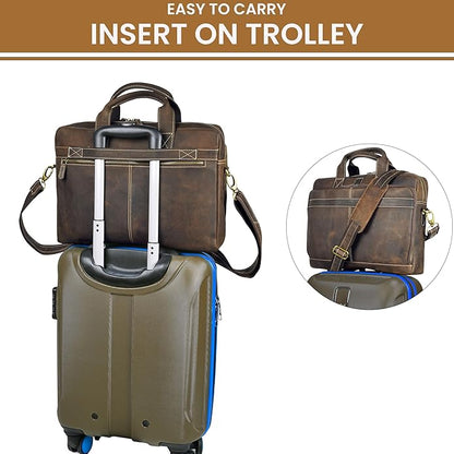 Full Grain Leather Messenger Bag for Men, 16” Briefcase Laptop Satchel Vintage Professional Office Work & Travel Bag